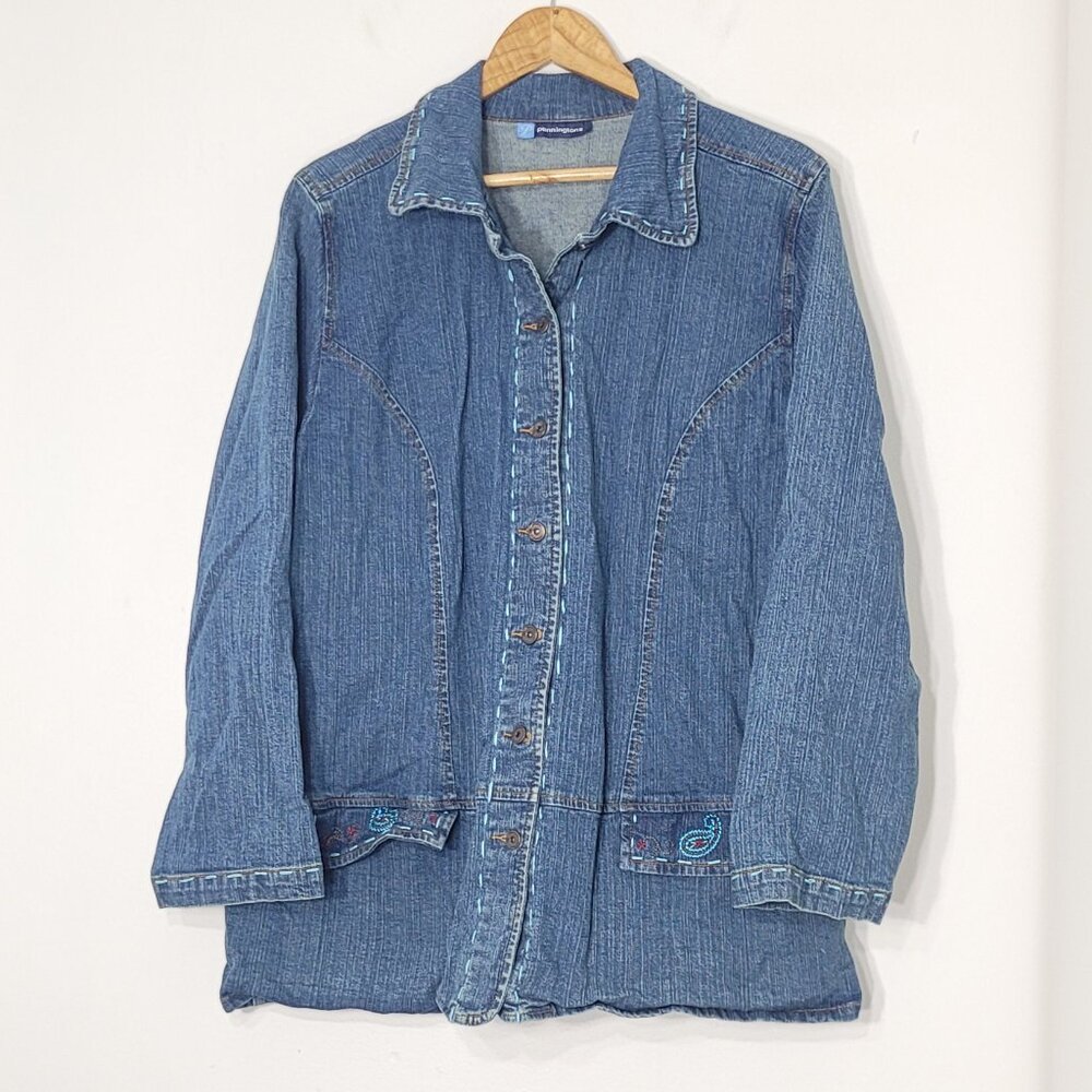 Penningtons Blue Jean Cotton Blend Vintage Denim Button-Down Jacket Plus Size 1X